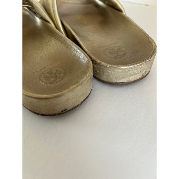 Tory Burch Logo Gold Puffy Knotted Slides Cloud Sandals Womens Shoes 8.5 - Picture 4 of 13